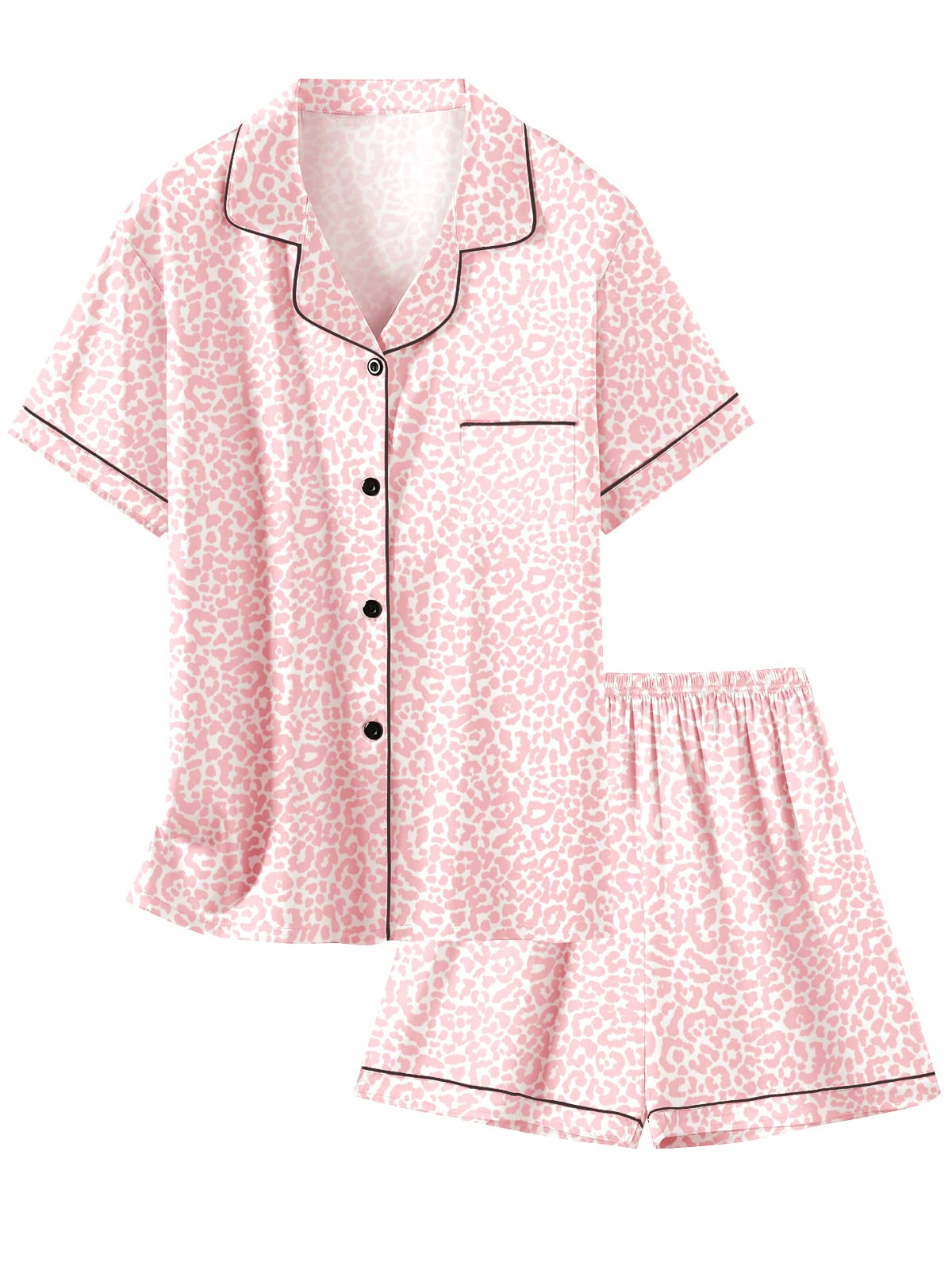 Schbbbta Girls Womens Pajamas, Satin Silky Pjs Set Kids 2Pcs Button-Down Nightwear Sleepwear Gift for Mommy and me