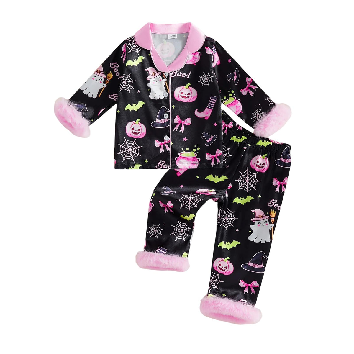 Kuriozud Kids Toddler Girl Pajamas Fuzzy Trim Button Down Shirt Pants 1-7Y