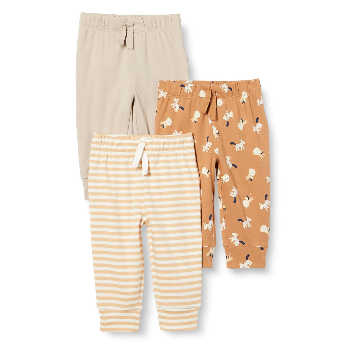Amazon Essentials Unisex Babies' Cotton Pull-On Pants with Elastic Waist, Pack of 3