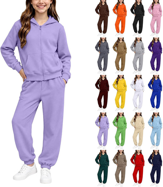 Girls Sweatsuit Fall Winter Kid Zip up Hoodie and Sweatpants Set 2-14 Years