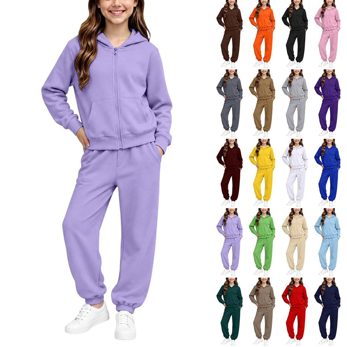 Girls Sweatsuit Fall Winter Kid Zip up Hoodie and Sweatpants Set 2-14 Years