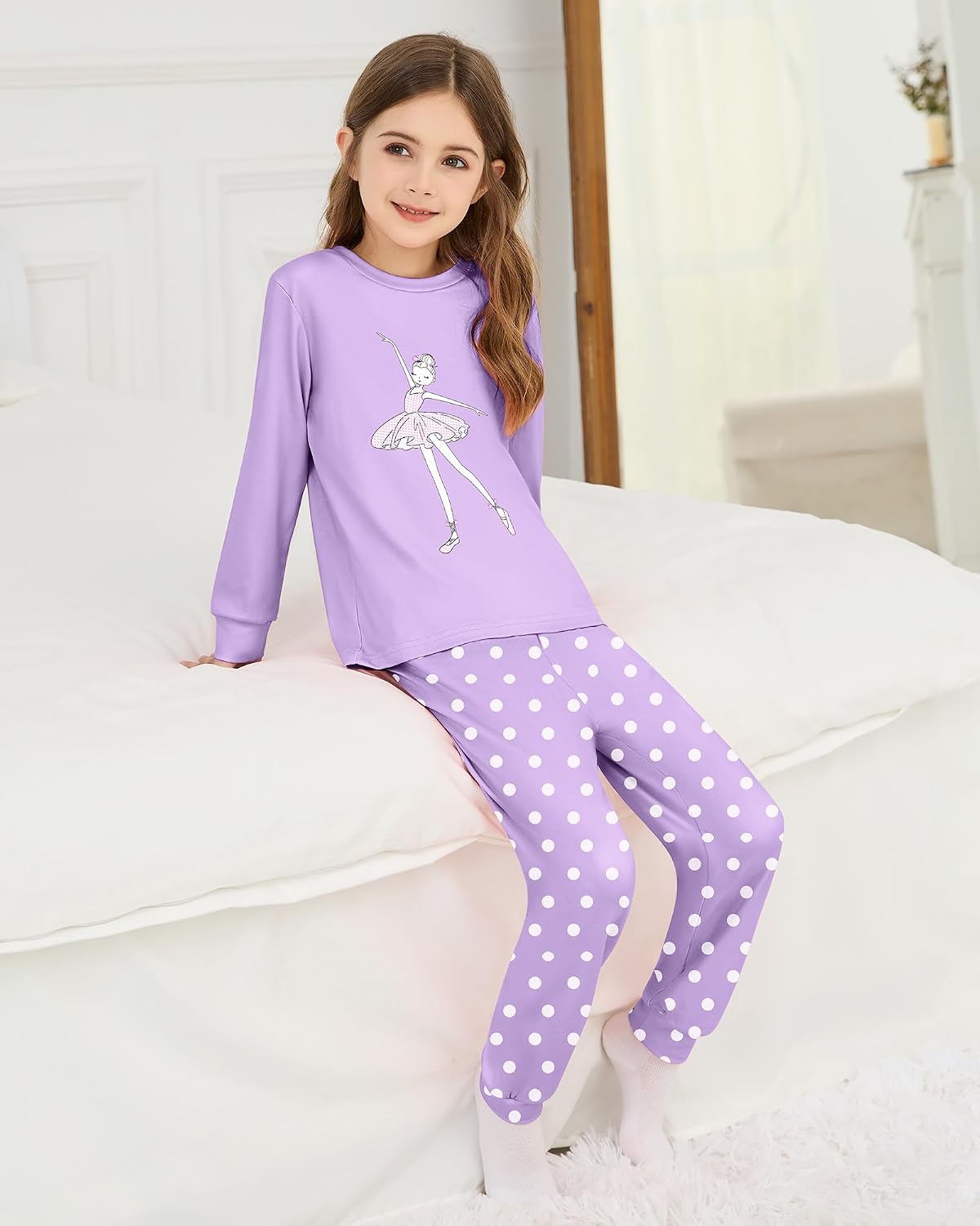 Mikrdoo Girls Pajamas Set Long Sleeve Top and Pants 2 Piece Sleepwear