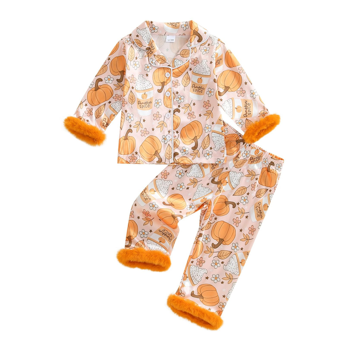 Kuriozud Kids Toddler Girl Pajamas Fuzzy Trim Button Down Shirt Pants 1-7Y
