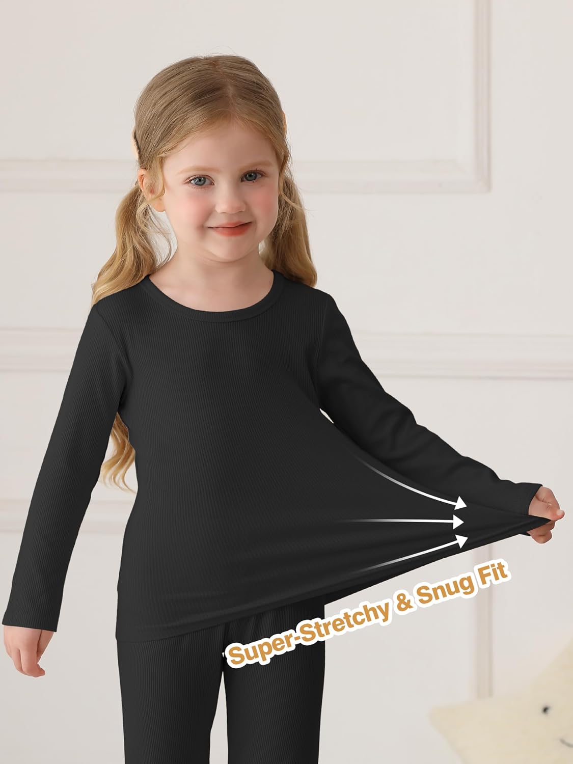 Resinta 2-Piece Boys Girls Long Sleeve Ribbed Base Layer Top Bottom Sets