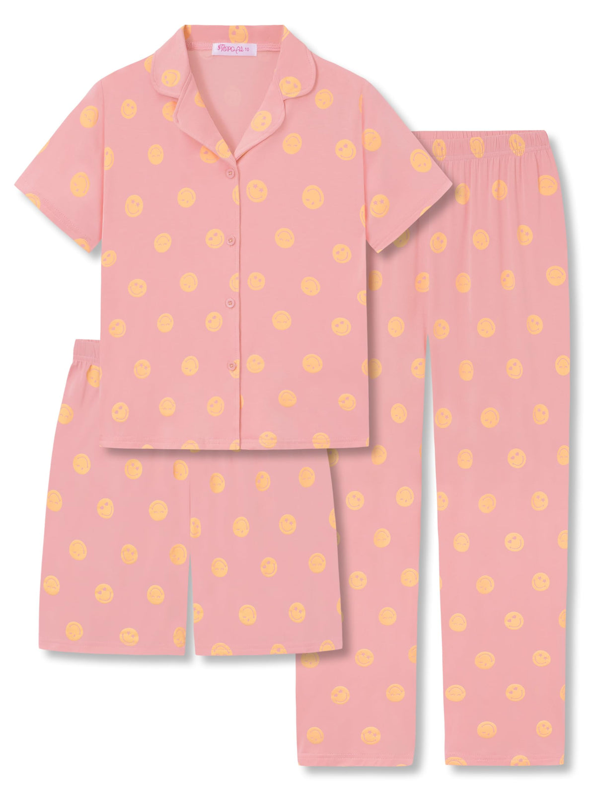 Topgal Girls 3-Piece Graphic Pajamas, Modal Button Up Lapel PJs, Sizes 6-18