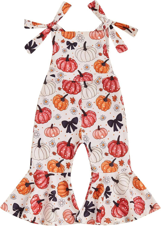 Toddler Baby Girl Bell Bottoms Romper Floral/Butterfly Overalls Suspender Flare Pants One Piece Strap Jumpsuit