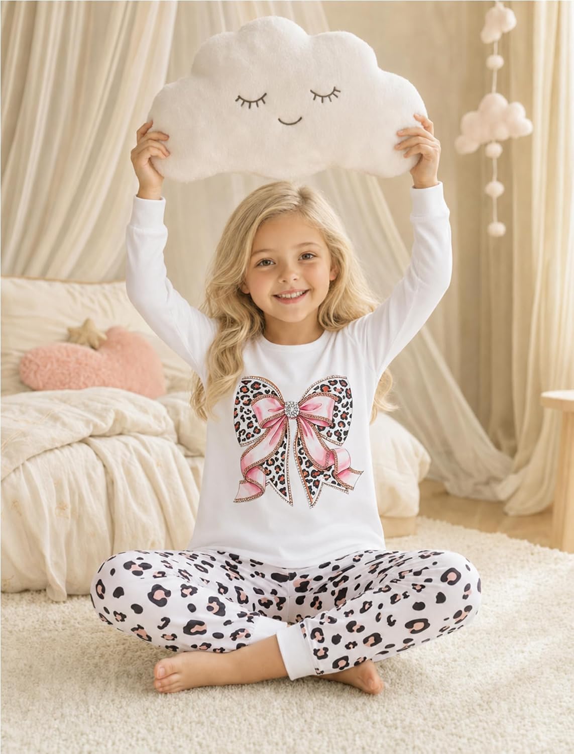 Mikrdoo Girls Pajamas 2 Piece Soft Long Sleeve Pjs Set for Kids 18M-7Y