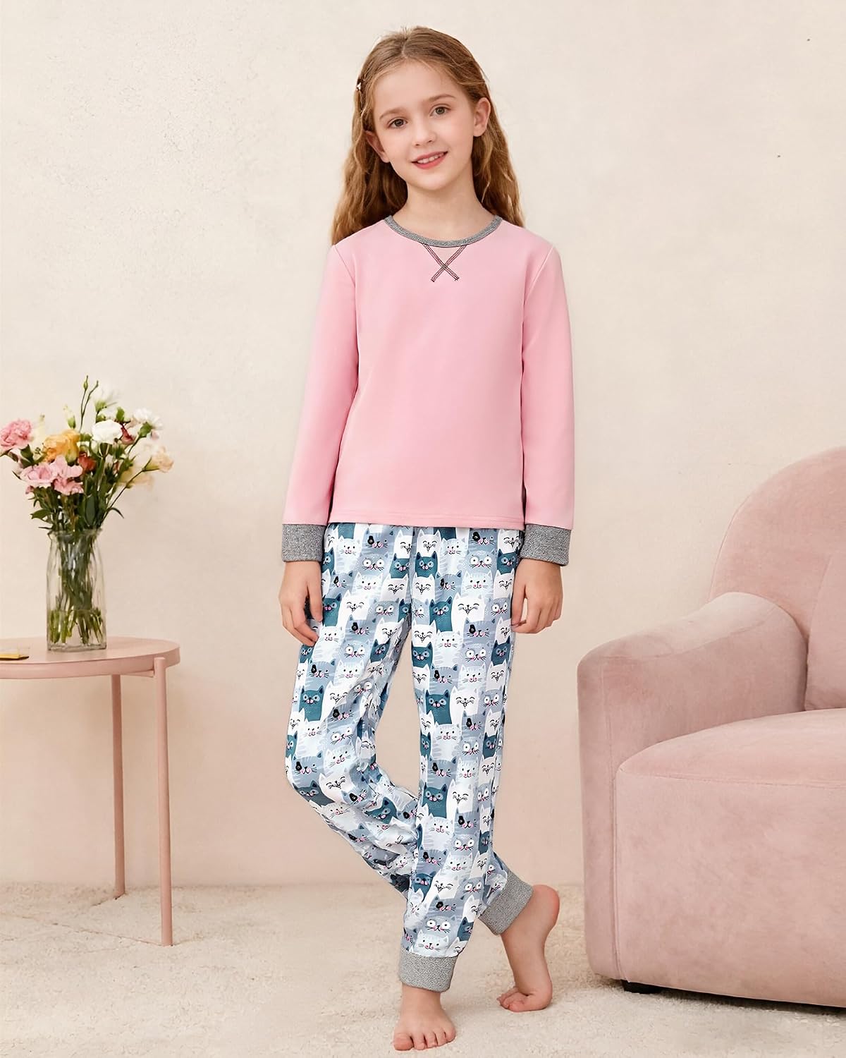 CARETOO Girls Pajamas 2 Piece Long Sleeve Long Pants Pajama Set Kids Cute Pj Soft Holiday Sleepwear Size 7-13