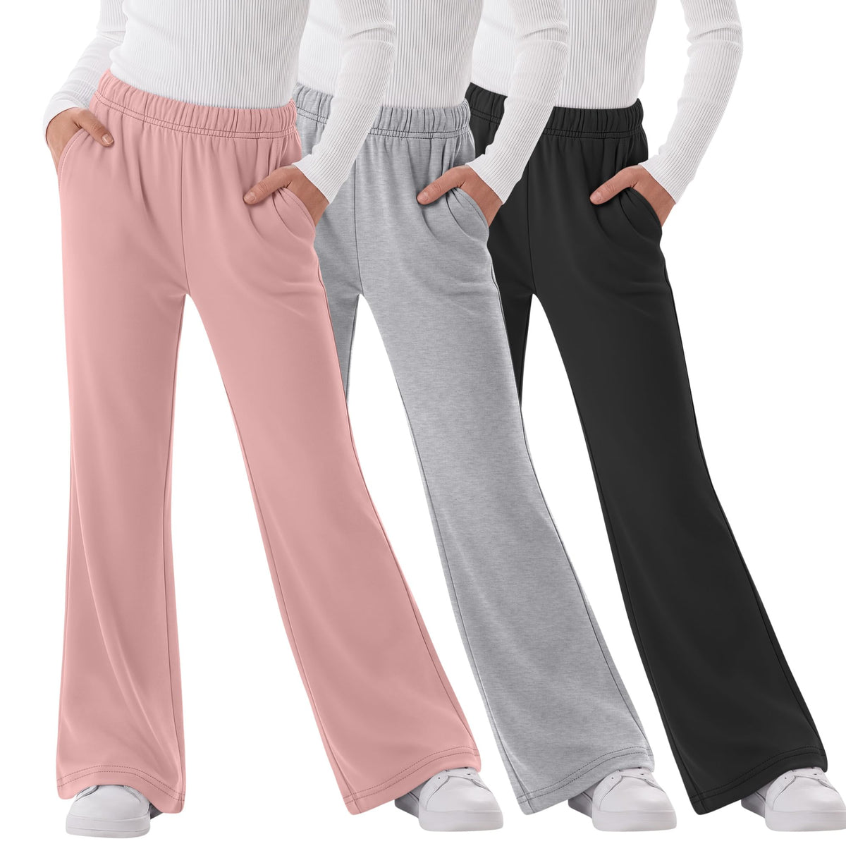 3 Pack Girls Flare Legging Kids Bootcut Sweatpants