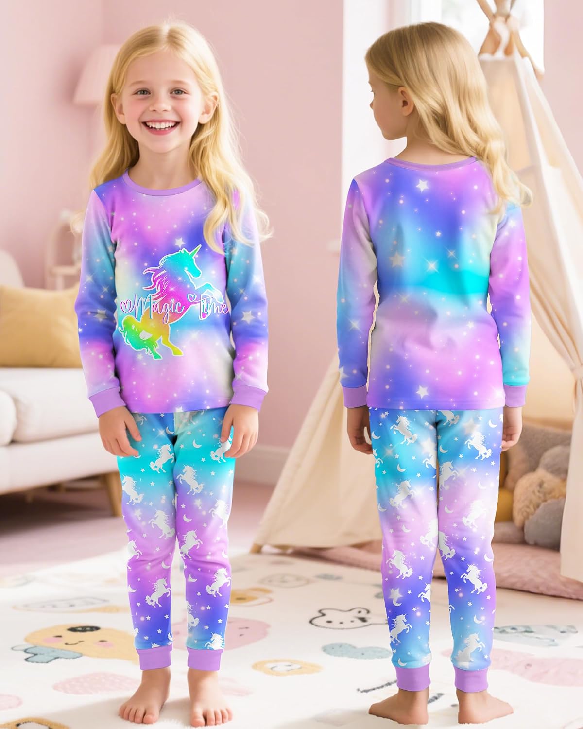 Girls Pajamas Toddler Kids Long Sleeve 2 Piece Pjs Set Unicorn Jammies Sleepwear 3T-10Y