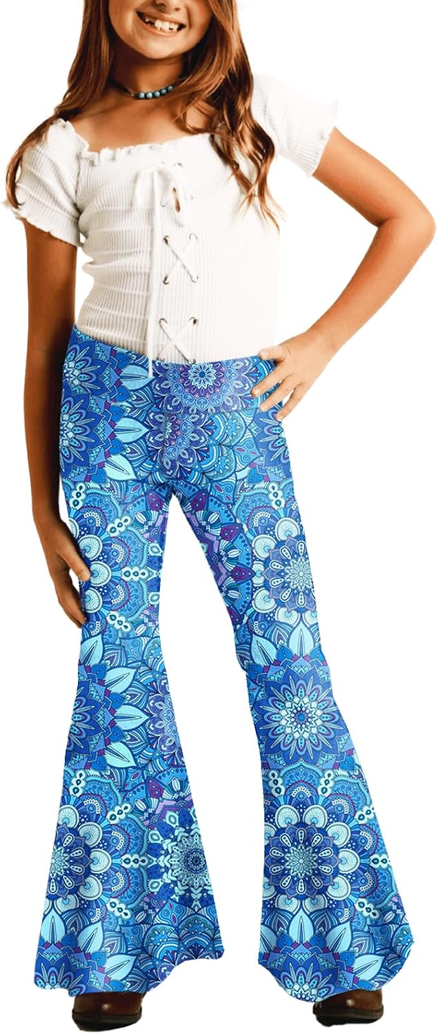 Deerose Girls Halloween Hippie Bell Bottom Pants High Waist Flare Pants 5-14 Years