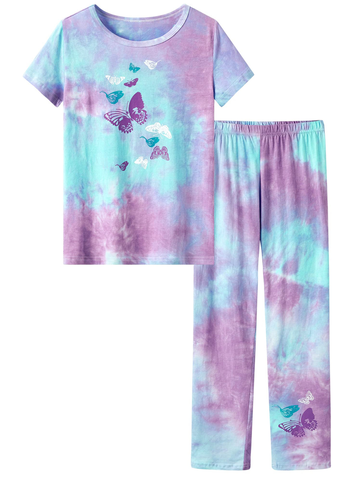 Beezizac Girls' 100% Cotton Pajama Set, Tie-Dye with Various Prints, 4T–18