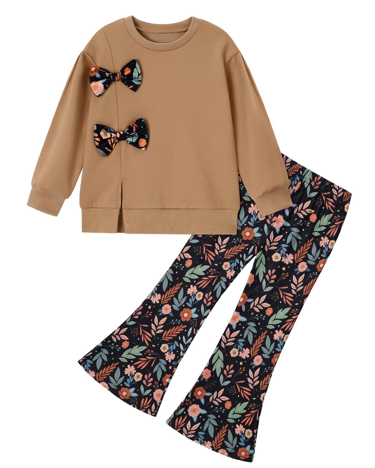 SANMIO Toddler Girls Clothes Fall Long Sleeve Top Floral Flare Pants 2Pcs