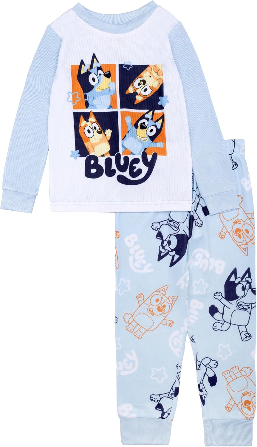 Bluey Girls' 2-piece Loose-fit Pajama Set, Matching Long-Sleeve Pajamas