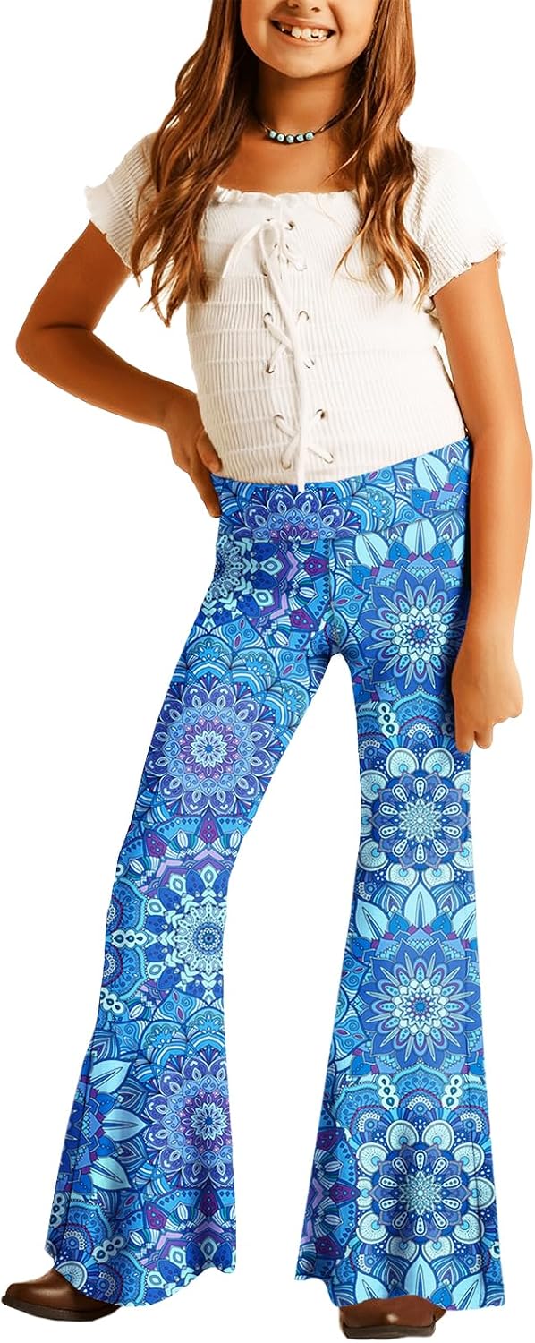 Deerose Girls Halloween Hippie Bell Bottom Pants High Waist Flare Pants 5-14 Years