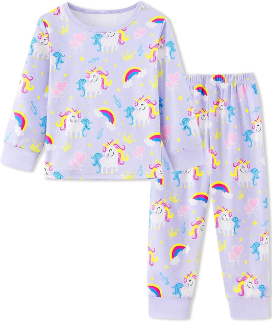 Mikrdoo Girls Pajamas Long Sleeve Stretch Soft PJs for Kids 4-14Years