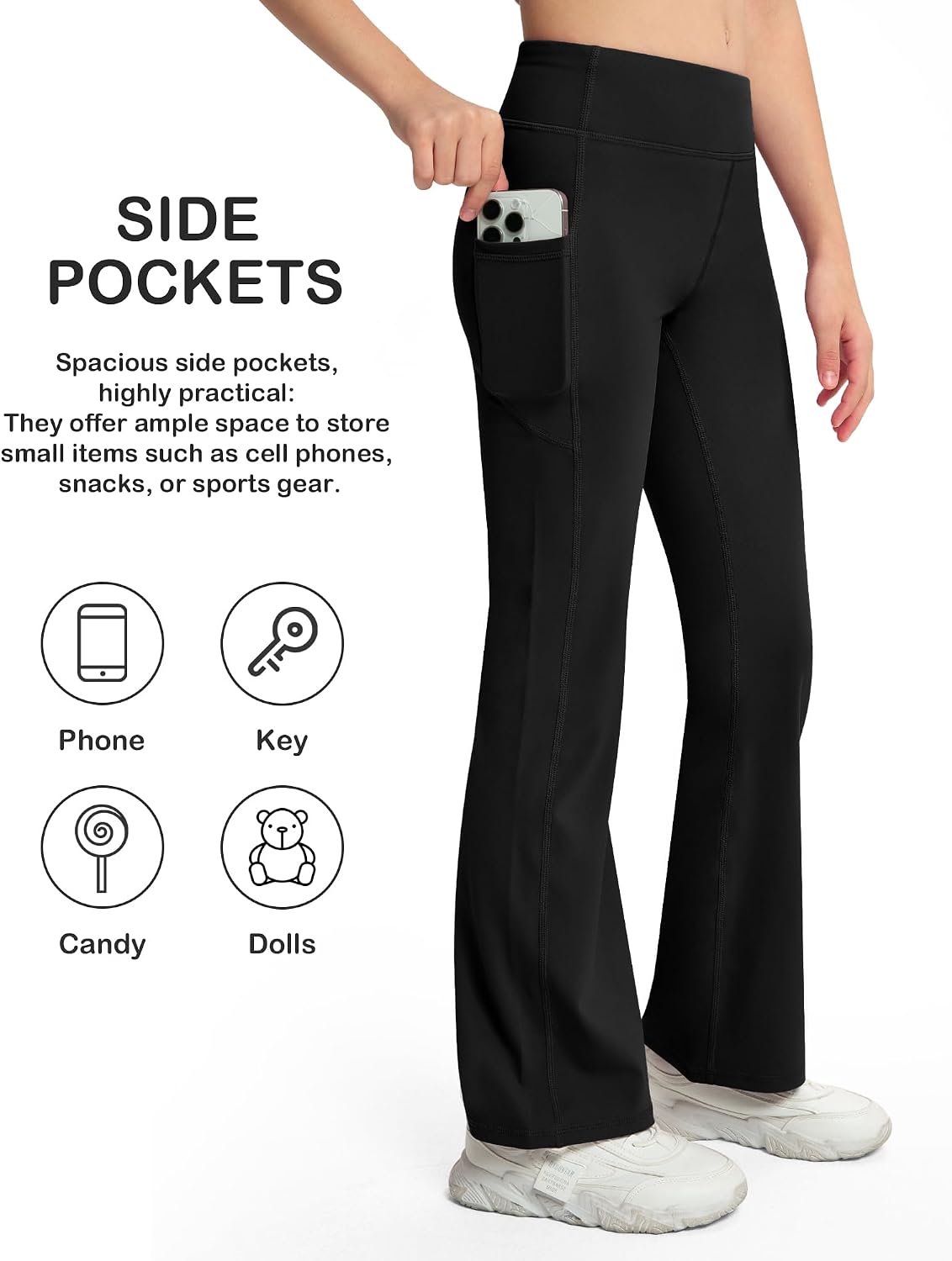 NORMOV Girls Flare Yoga Pants with Pockets,Bell Bottom Wide Leg Athletic Leggings for Teen Kids5-15 Years Old