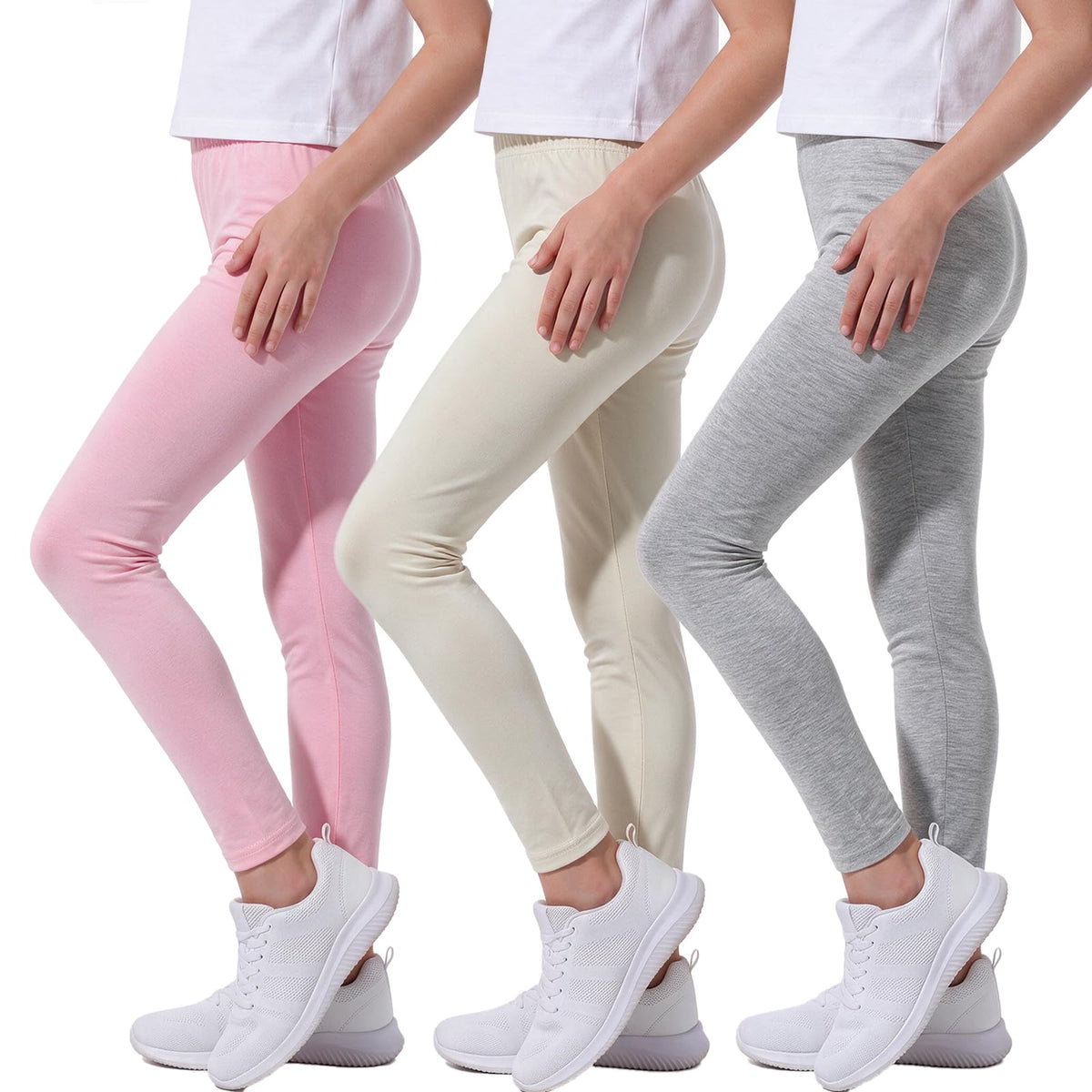 MyFav 3 Pack Girls Leggings Stretch Kids Cute Printed & Solid Color Skinny Casual Daily Wear Pants