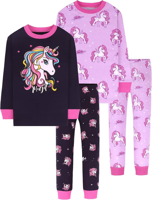 DAUGHTER QUEEN Girls 4 Pieces Cotton Pajamas Size 18 Months-12 Years