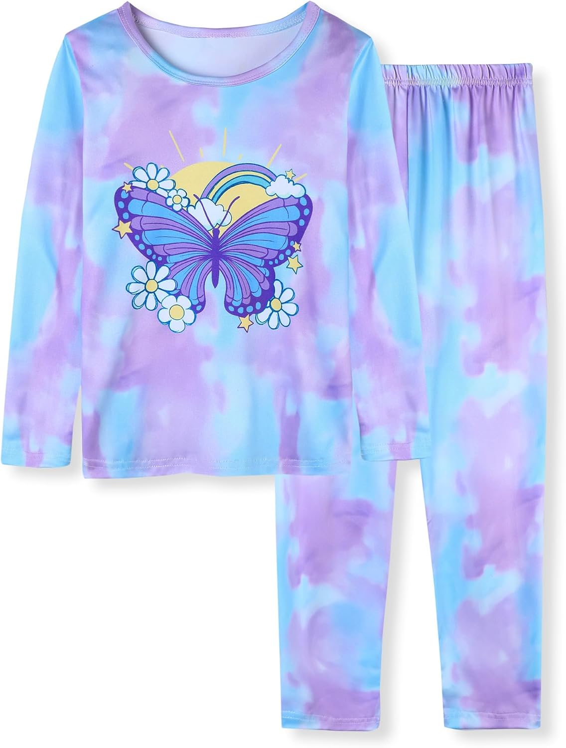 CARETOO Girls Pajama Set Long Sleeve Top Long Pants Pajamas Kids Tie Dye Cute Pattern Pj Sets Sleepwear for 3-12Y