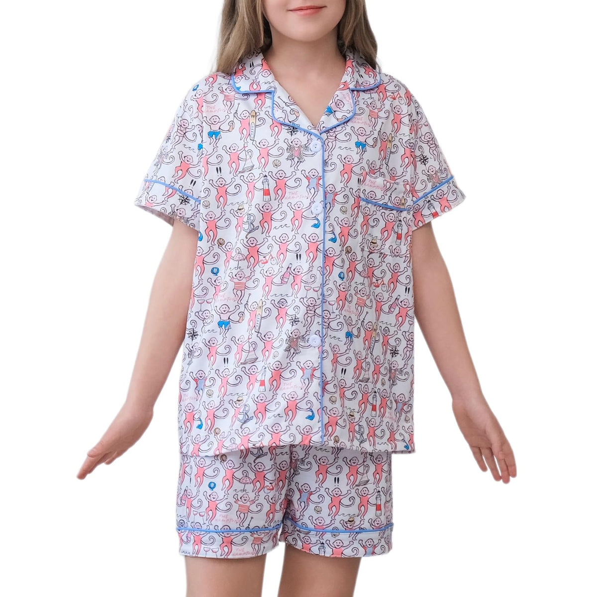 Girls Summer Outfit,Kids Monkey Button Down Loungewear Sleepwear Pjs