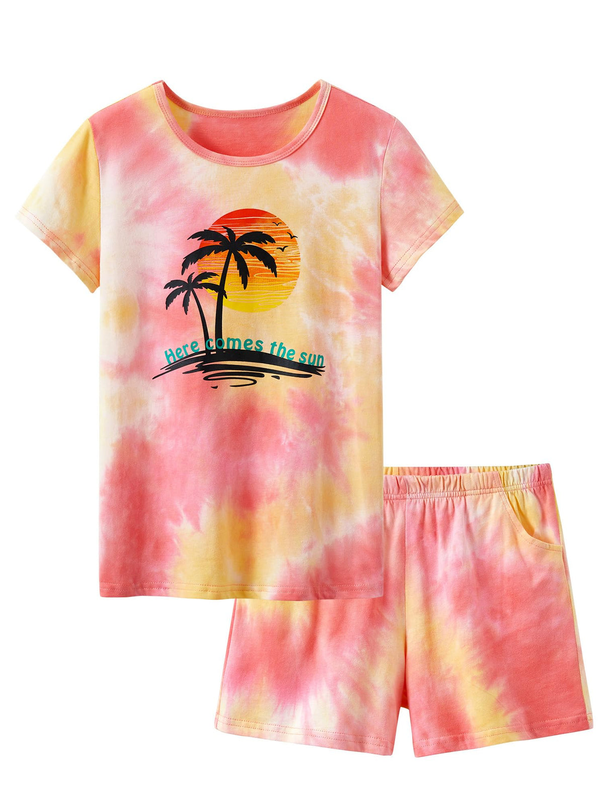 Beezizac Girls' Tie Dye Pajamas, 100% Cotton Sleepover Theme, Size 4T-18