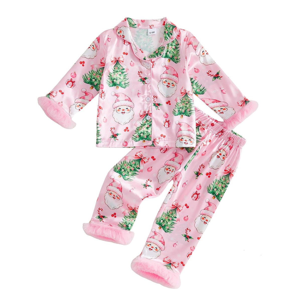 Kuriozud Kids Toddler Girl Pajamas Fuzzy Trim Button Down Shirt Pants 1-7Y