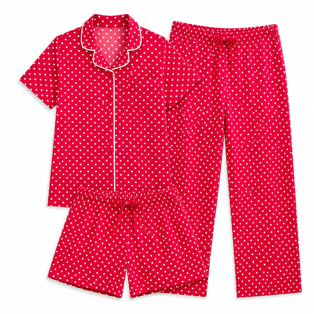 US Angels Girls Pajama Set 3 Piece, Short Sleeve Button Down PJs with Shorts & Pants, Soft Sleepwear Girls & Tweens Size 5-16