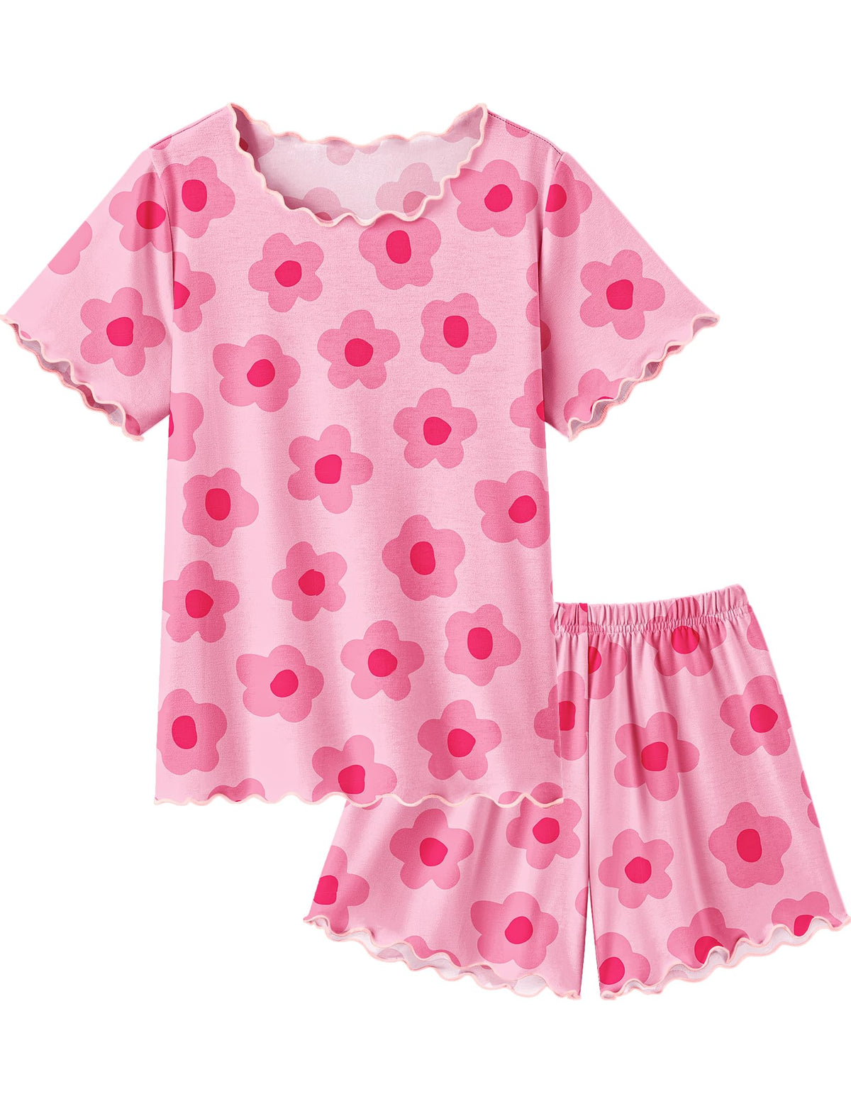 Arshiner Girls Pajamas Short Sleeve Lounge Set Soft Shirring Summer Pjs