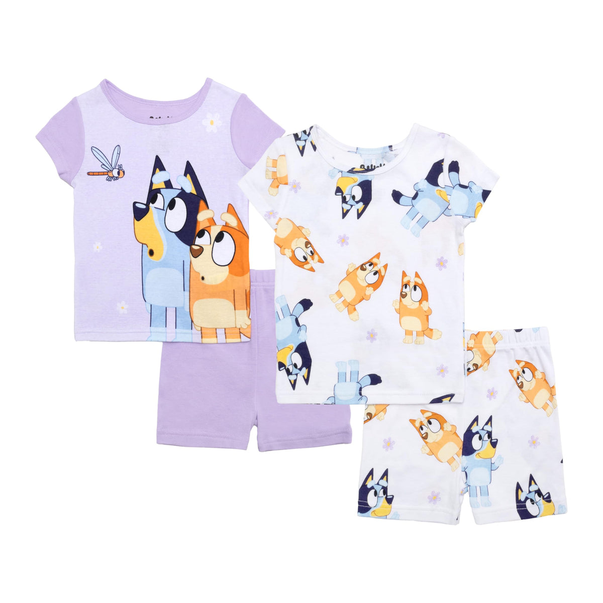 Bluey Girls 4-Piece Snug-fit Cotton Pajama Set, Matching Pajamas