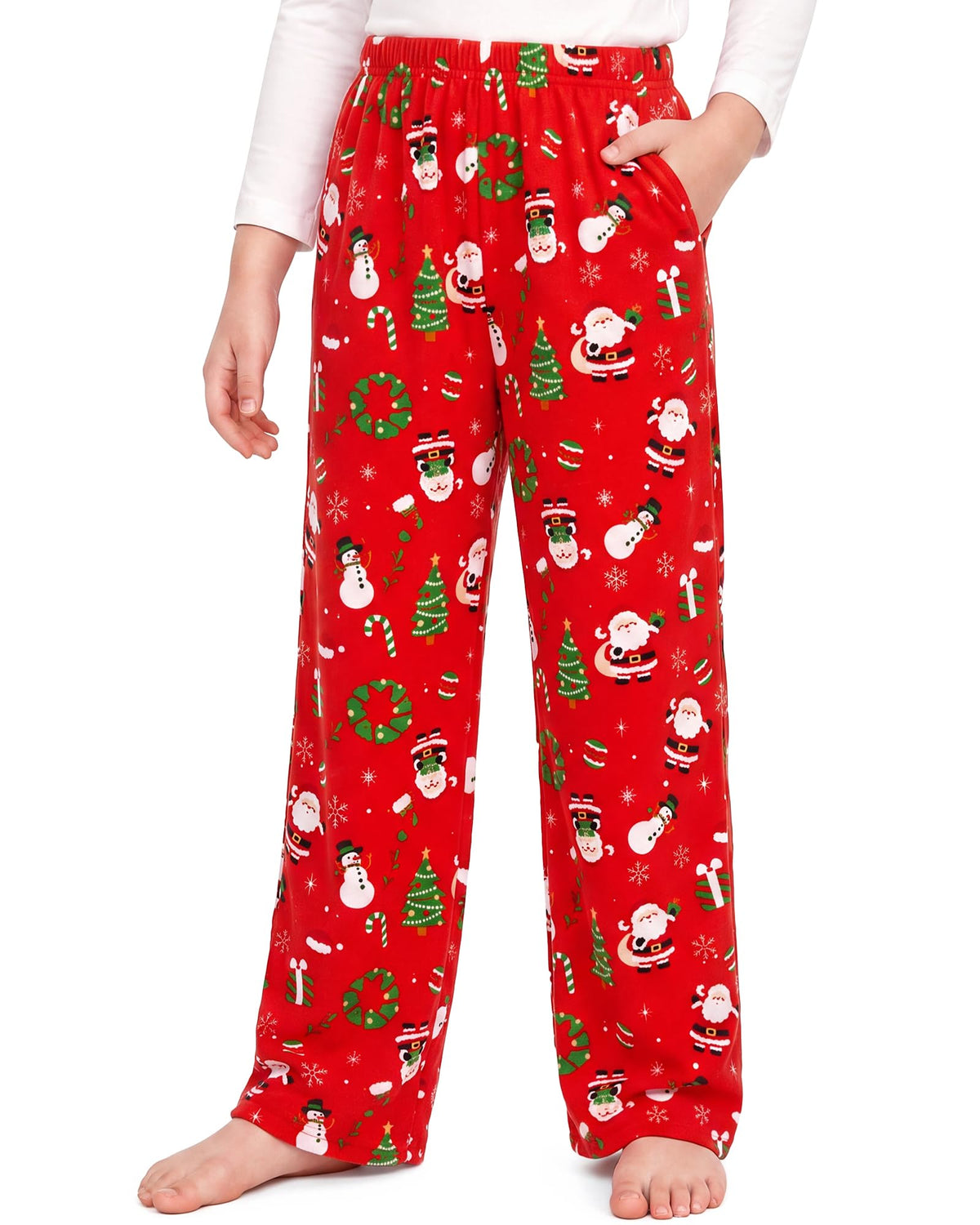 HONGTEYA Girls Christmas Pants with Pockets Soft Long Plaid Bottom