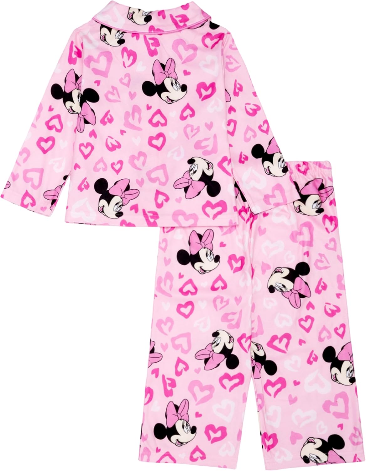 Disney Minnie Mouse Girls' 2-Piece Loose-fit Button Down Matching Pajama Set, Soft & Cute for Kids