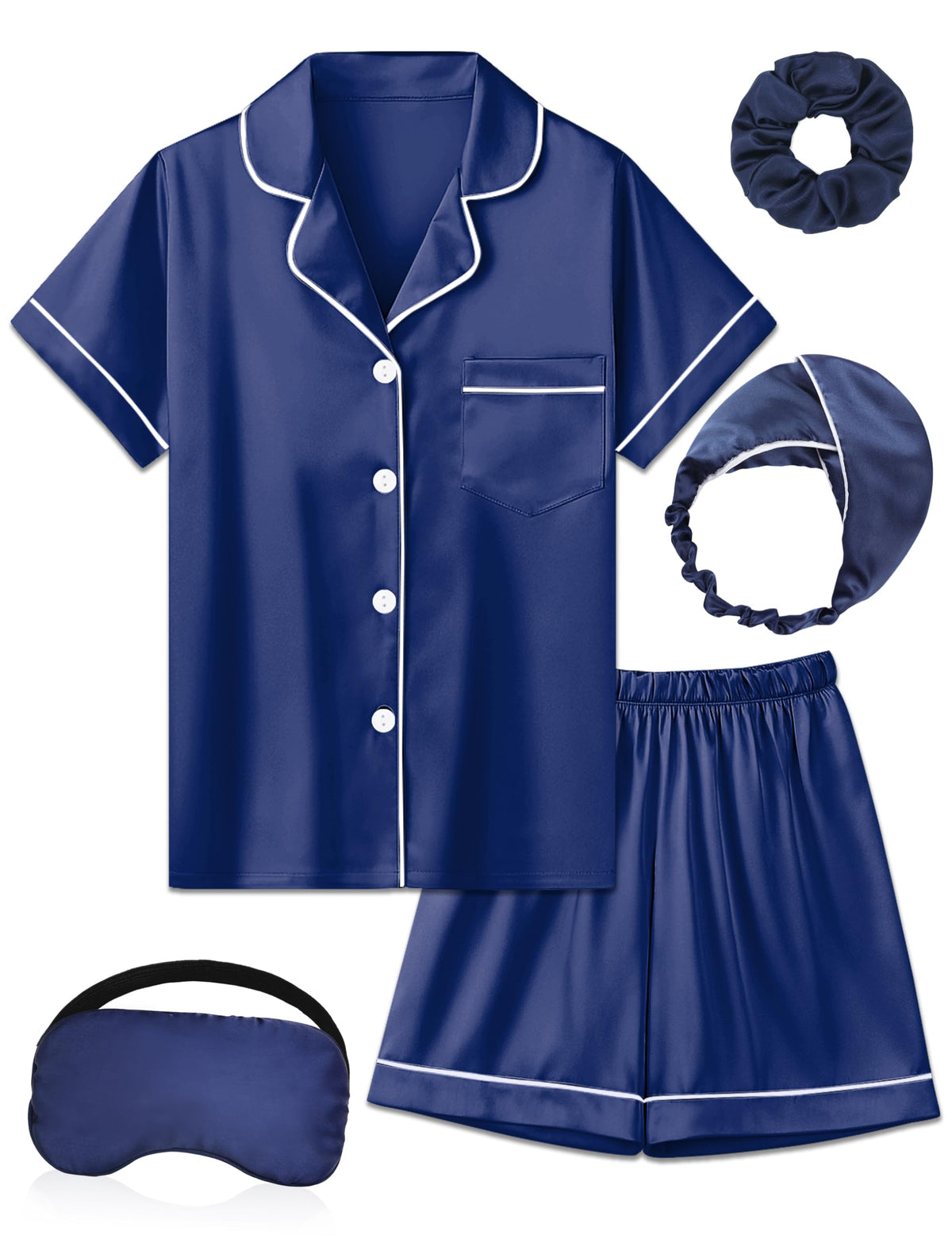 Kids Silk Pajamas Girls Satin Pajama Set Button Down Pjs Set 5-12Y
