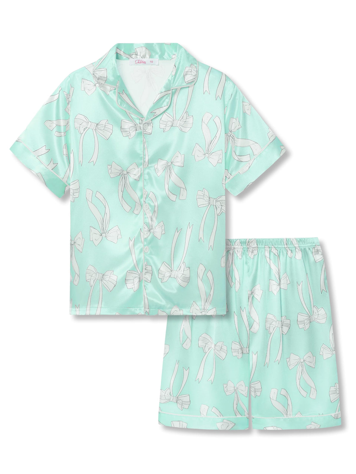 Tebbis Girls Silky Satin Pajamas Short Sleeve Button-Up Set Size 6/7-16