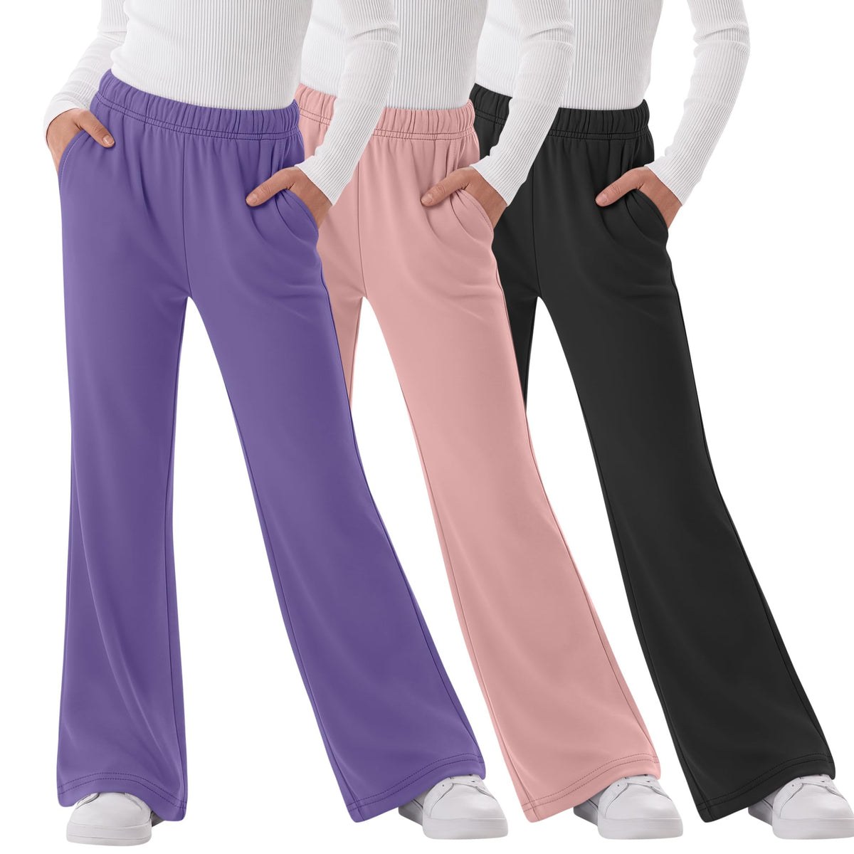 3 Pack Girls Flare Legging Kids Bootcut Sweatpants