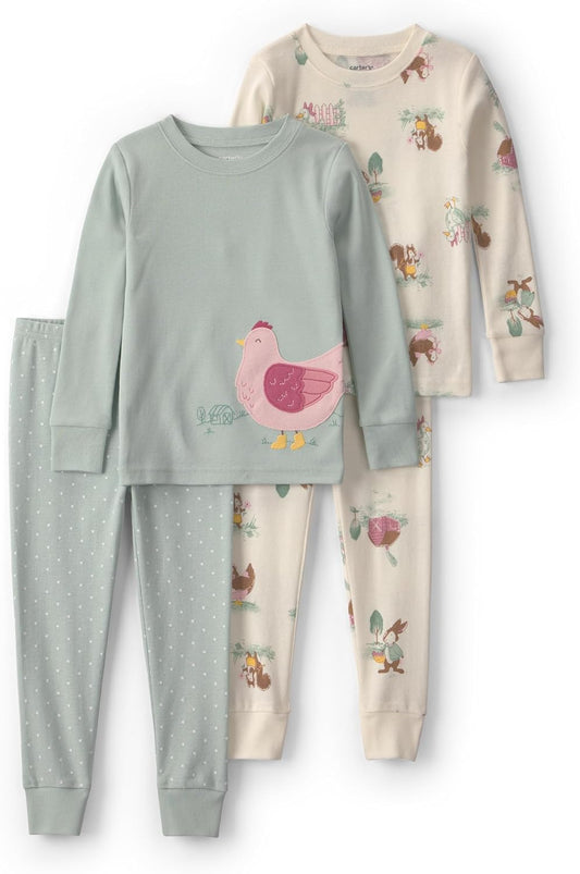 Carter's Girls' 4-piece Tight Fit Cotton Pajama Set