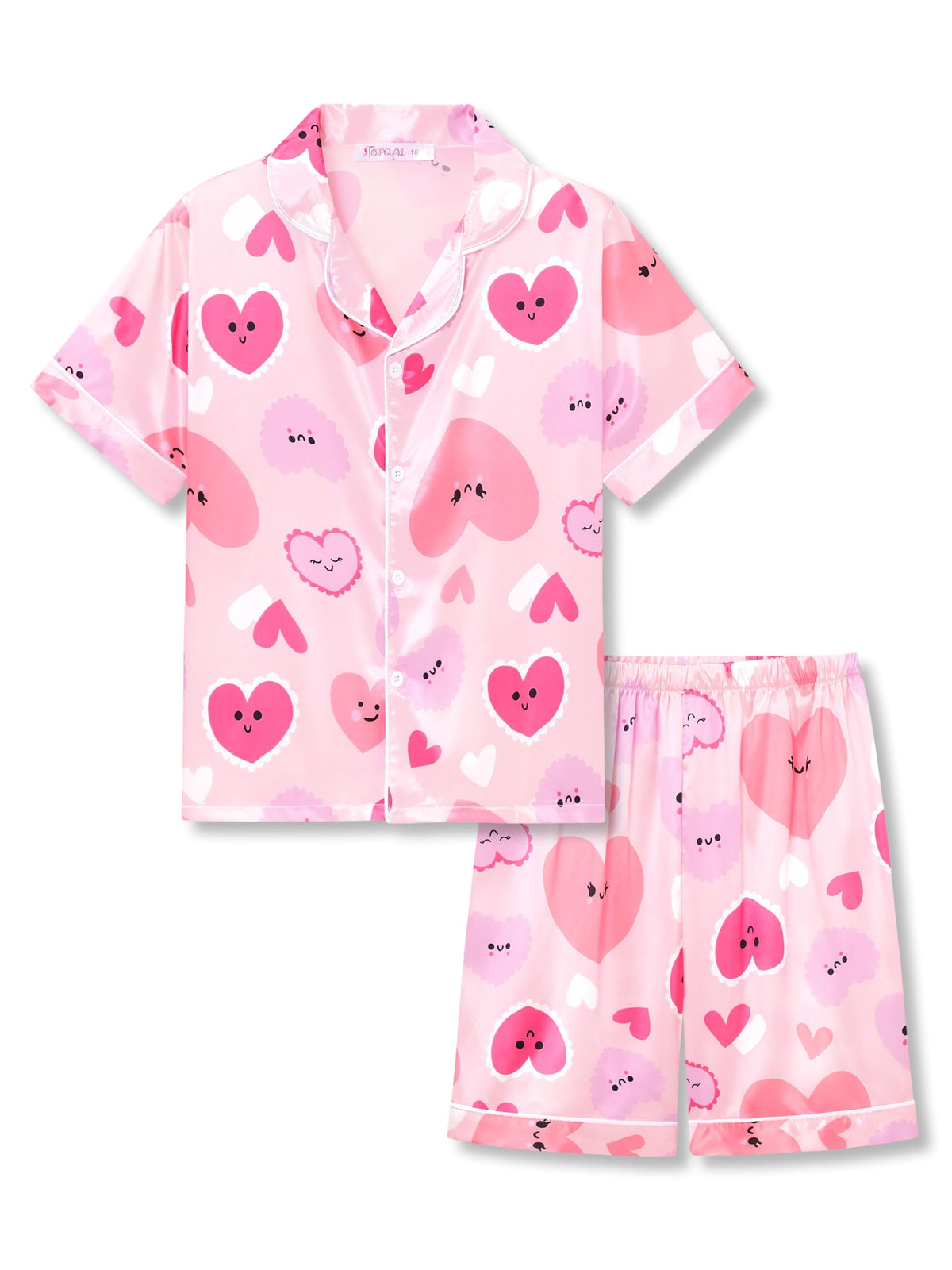 Topgal Girls Satin Pajamas, Short Sleeve Shorts Button Up, Size 6-16
