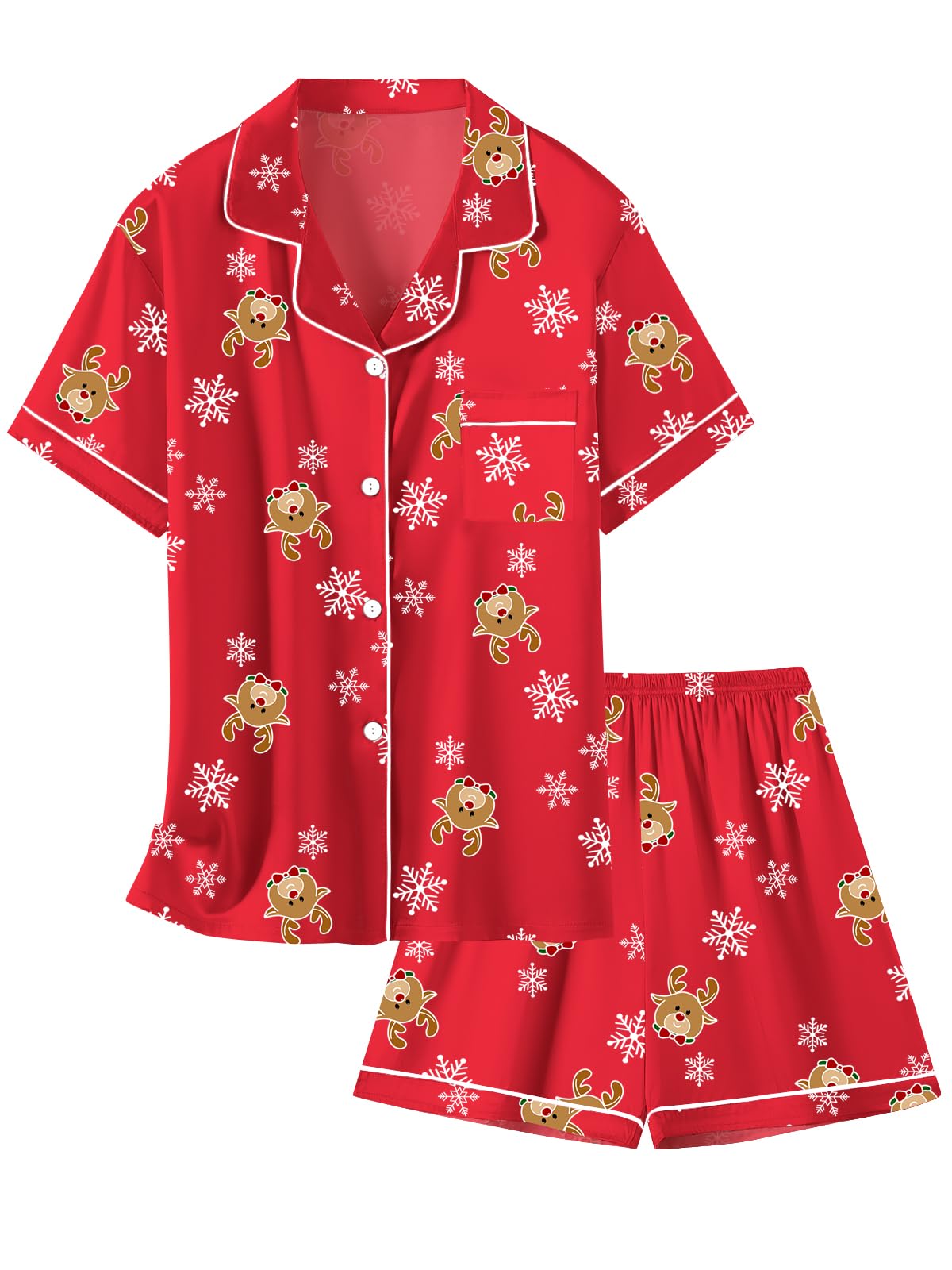 Schbbbta Girls Womens Pajamas, Satin Silky Pjs Set Kids 2Pcs Button-Down Nightwear Sleepwear Gift for Mommy and me