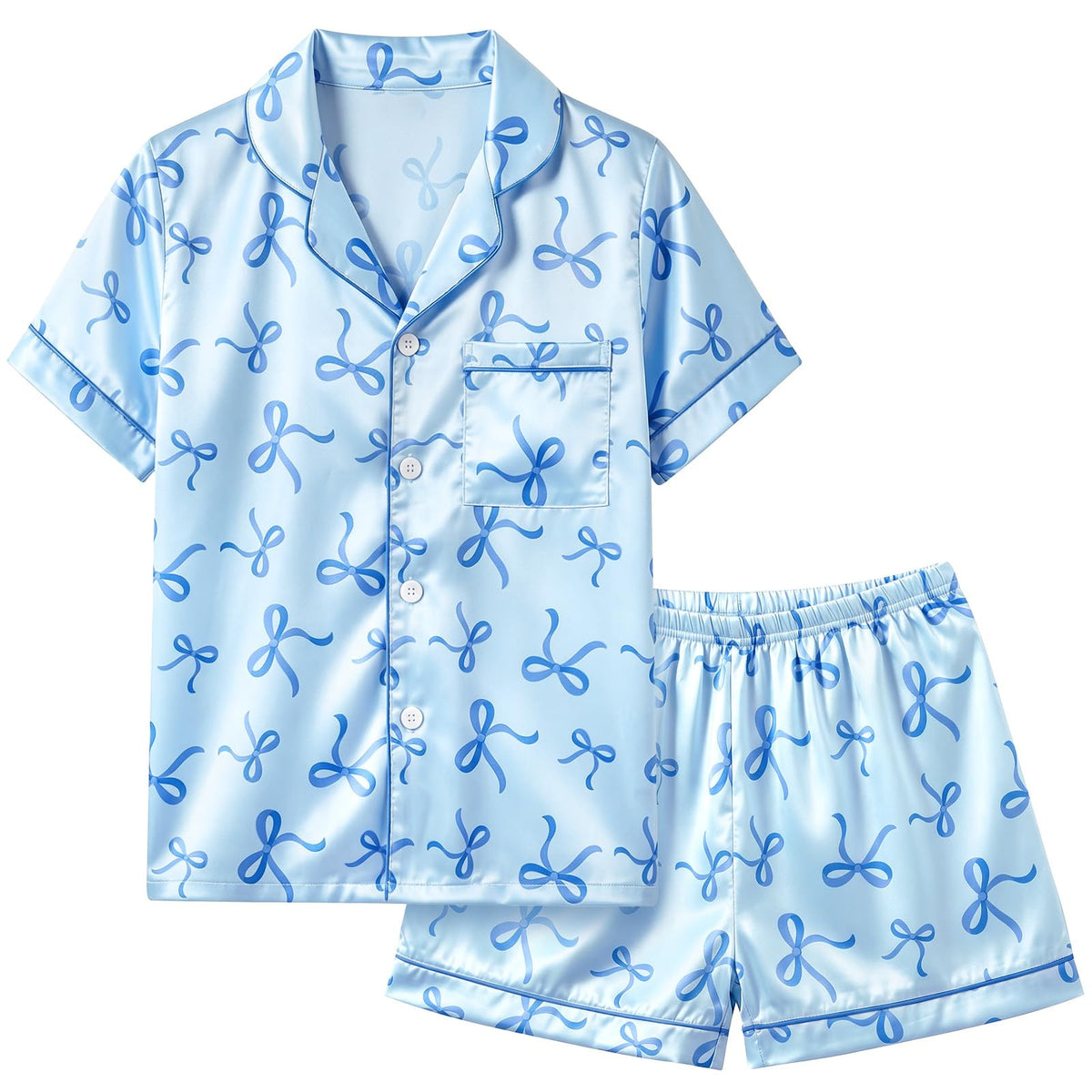 FIOBEE Girls Satin Pajamas Set Short Sleeve Two Piece Pjs for 8-14 Years