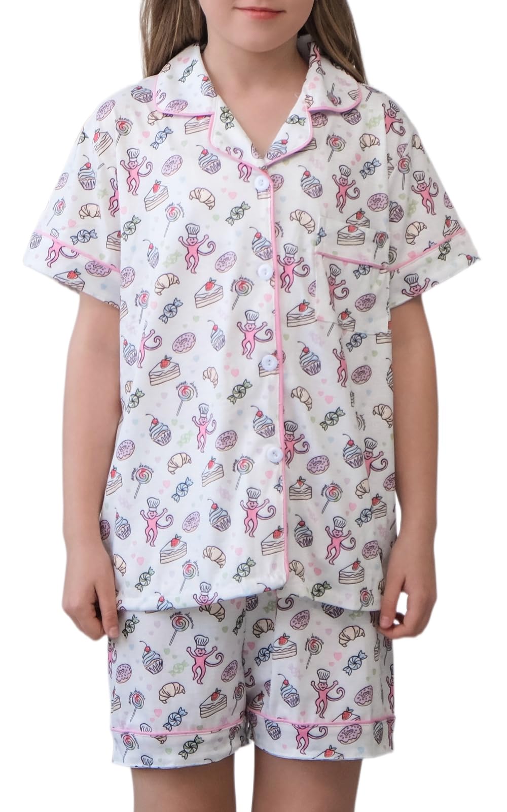 Girls Summer Outfit,Kids Monkey Button Down Loungewear Sleepwear Pjs