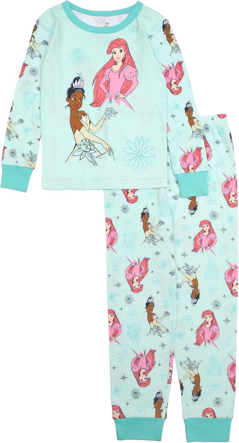Disney Girls' 2-piece Snug-fit Cotton Holiday Matching Pajama Set, Soft & Cute for Kids