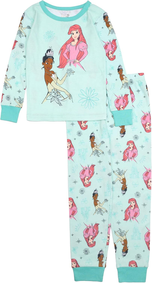 Disney Girls' 2-piece Snug-fit Cotton Holiday Matching Pajama Set, Soft & Cute for Kids