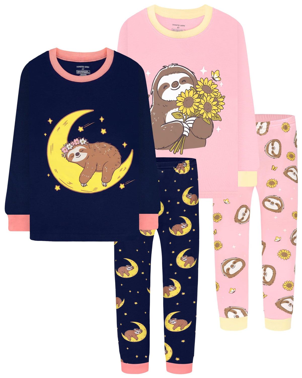 DAUGHTER QUEEN Girls 4 Pieces Cotton Pajamas Size 18 Months-12 Years