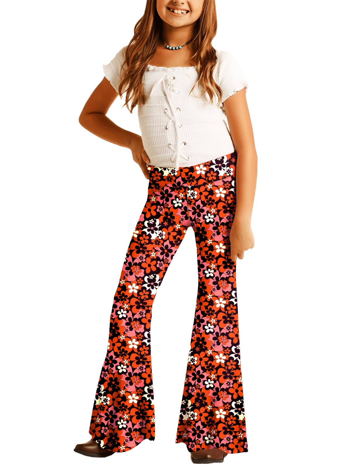 Deerose Girls Halloween Hippie Bell Bottom Pants High Waist Flare Pants 5-14 Years