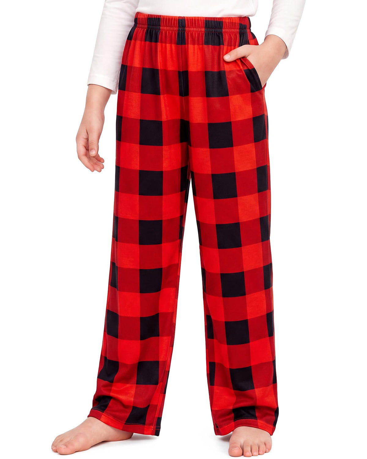HONGTEYA Girls Christmas Pants with Pockets Soft Long Plaid Bottom