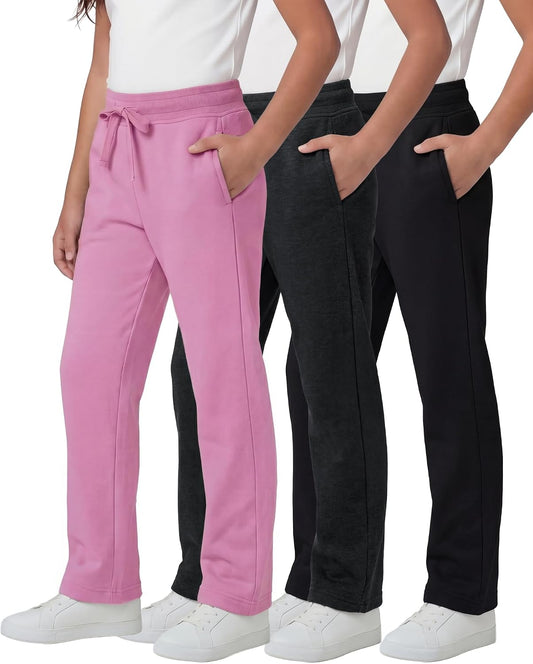 3 Pack Girls' Fleece Sweatpants Open Bottom Pants Kids Teens Tween School