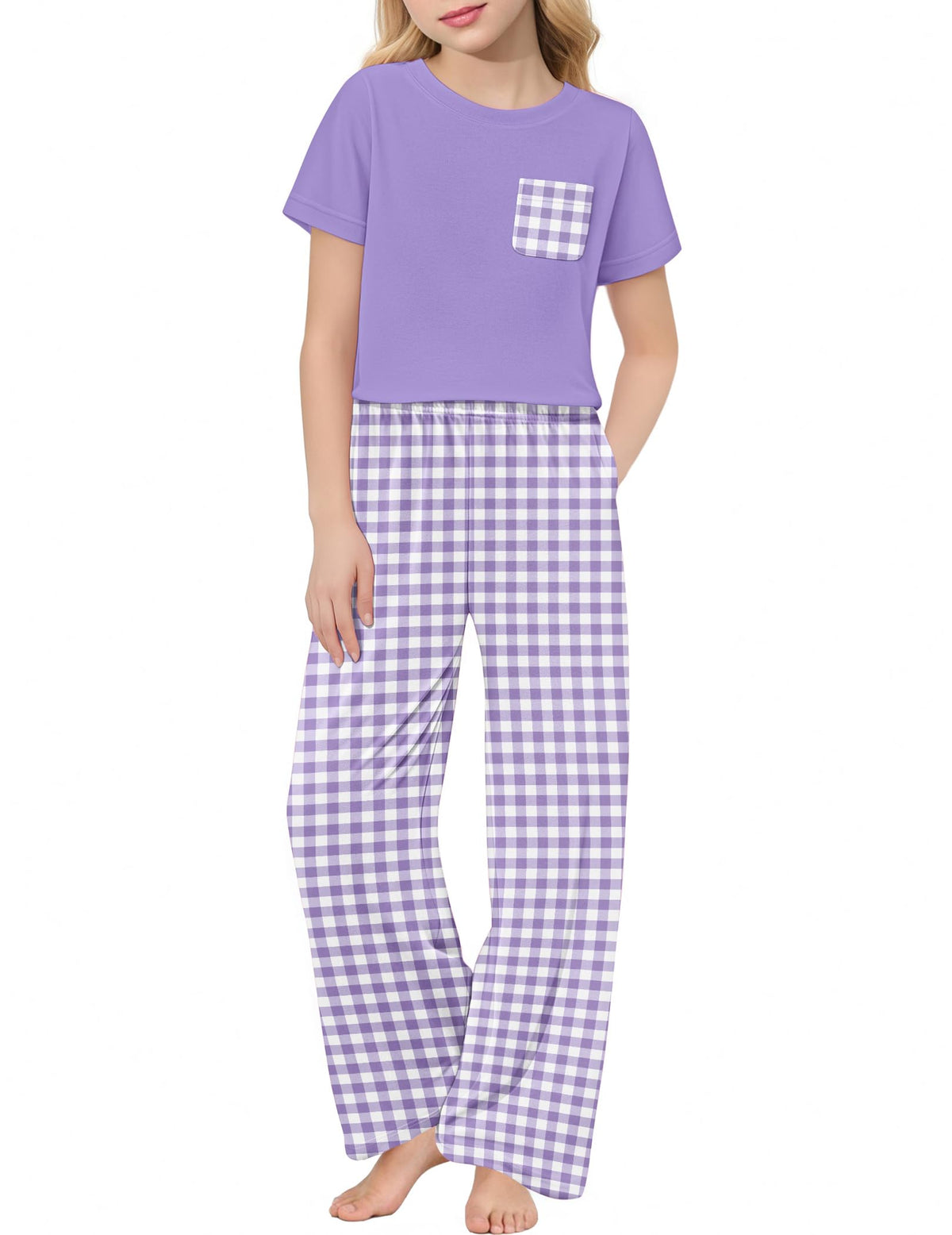 Arshiner Girls' Sleepwear Short Sleeve Long Pants Pajamas Sets Soft Pjs