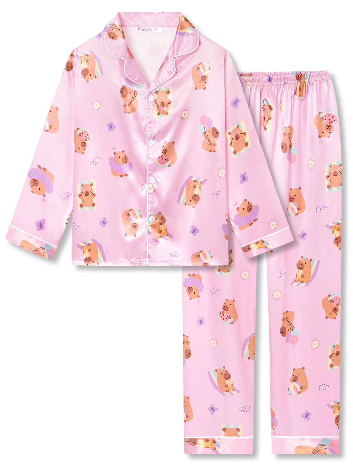 Topgal Girls Pajama Set, Coat Style Button Front, Size 6-16