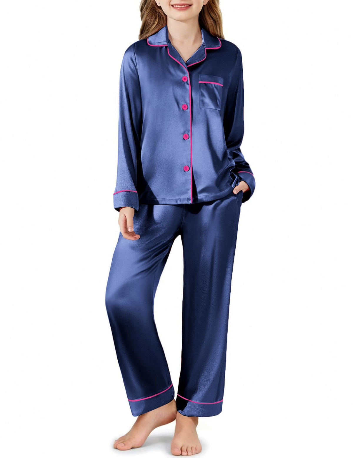 Arshiner Girls Pajamas Satin Pajama Set 2 Piece Pjs Button Down Sleepwear