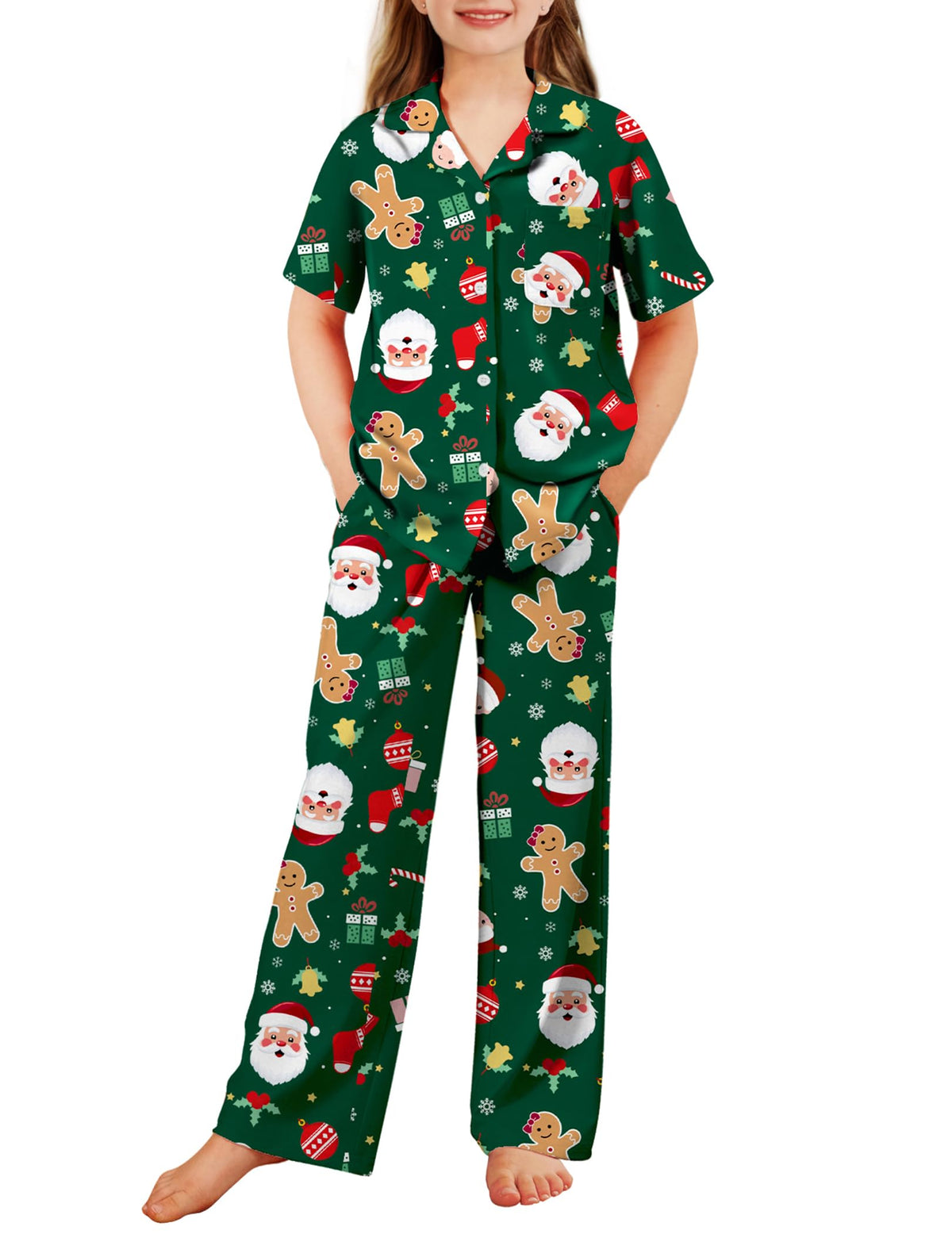 Arshiner Pajamas for Girls Short Sleeve Long Pants Sleepwear Button Pjs Set